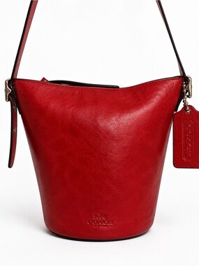 Coach Bleecker Mini Bucket Duffle Bag red glove tanned Leather Crossbody Y2K